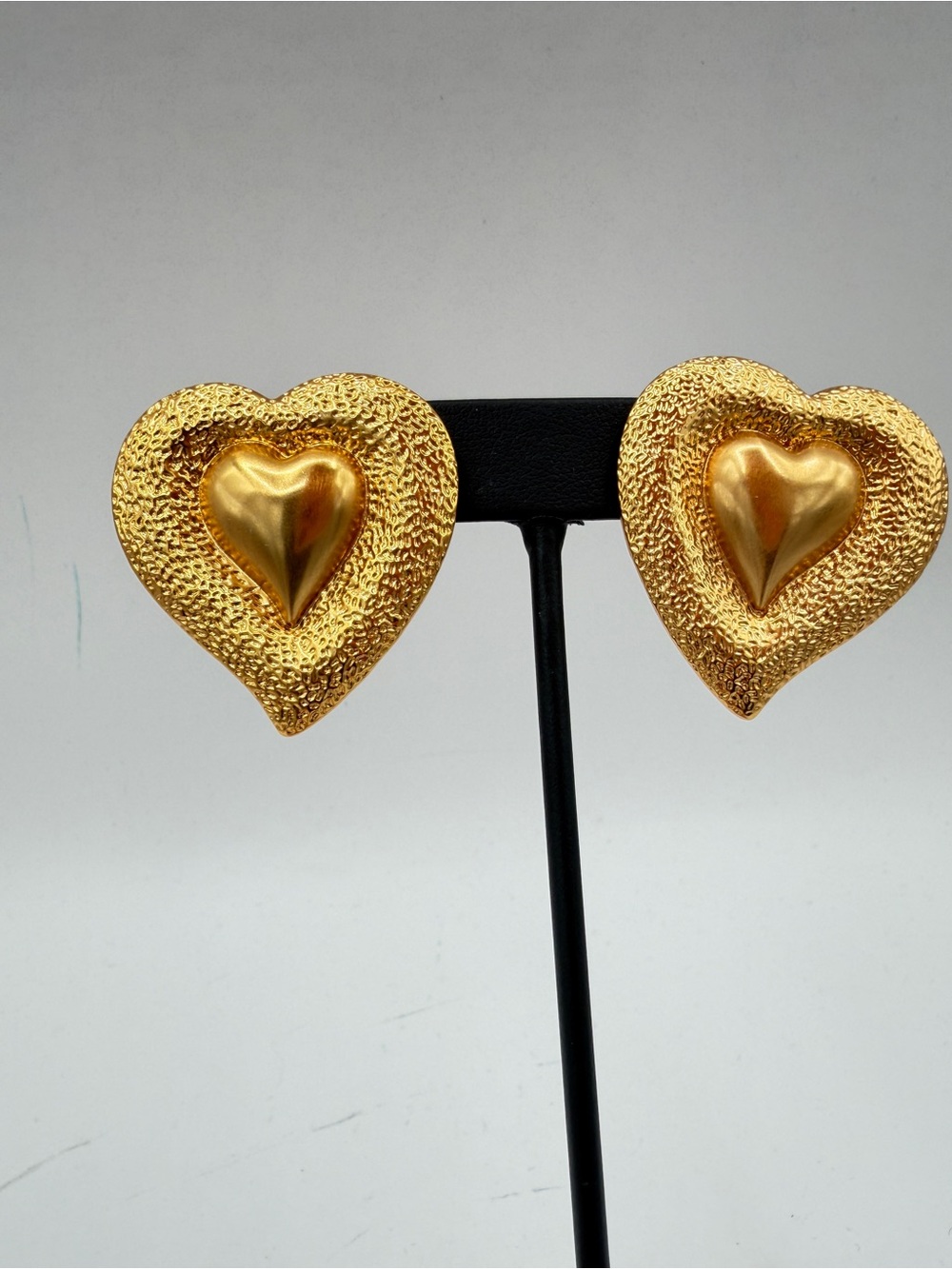 Vintage YVES SAINT LAURENT YSL Textured Heart Pierced Earrings